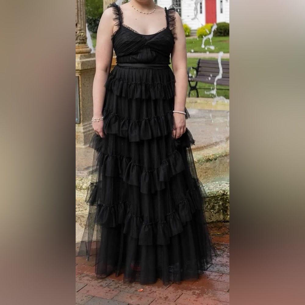 Prom Dress Elegant Black Tiered Gown size 12